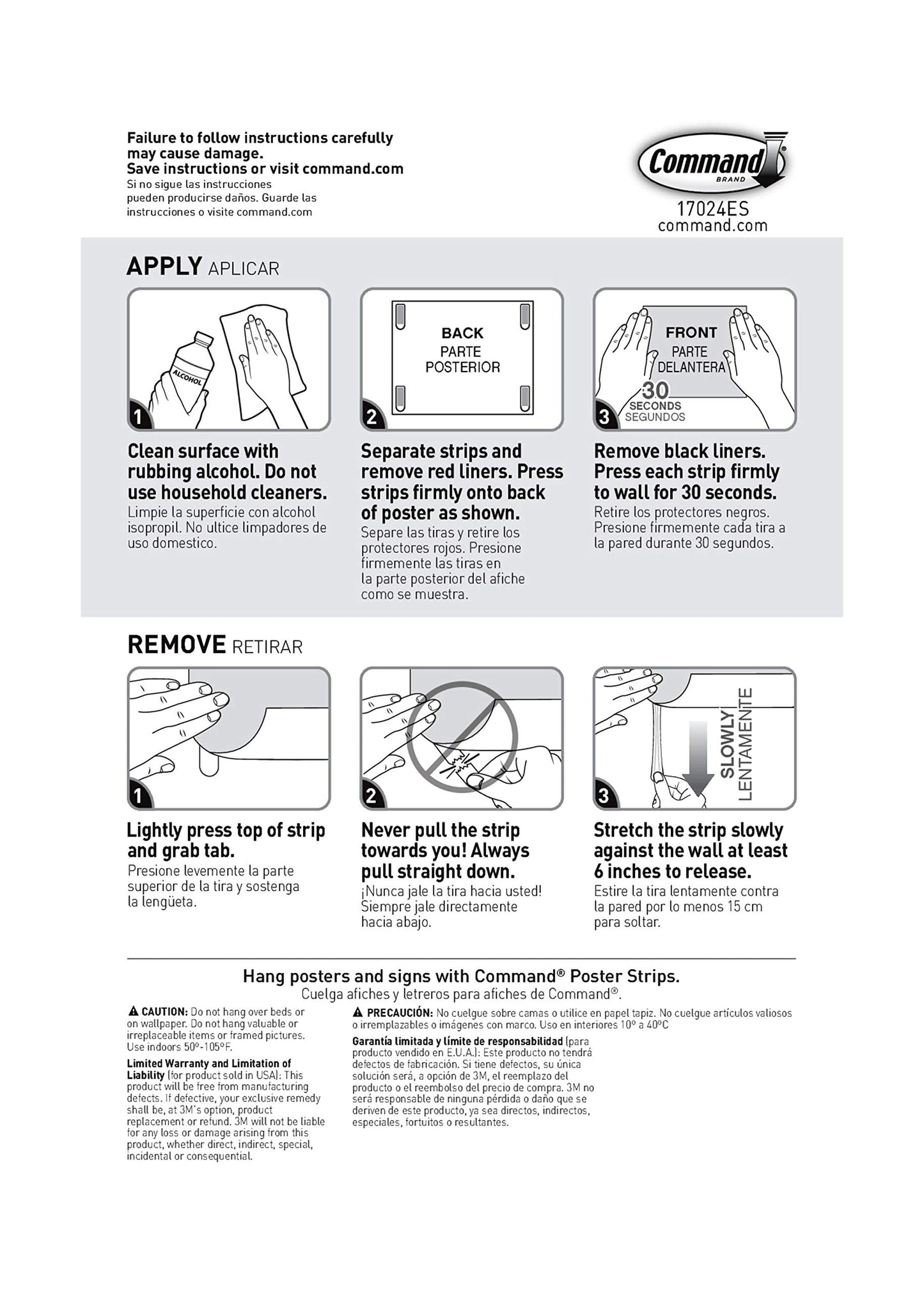 Command Poster Hanging Strips, Small, White, 24-Strips (17024-24ES) 24 Strips Single