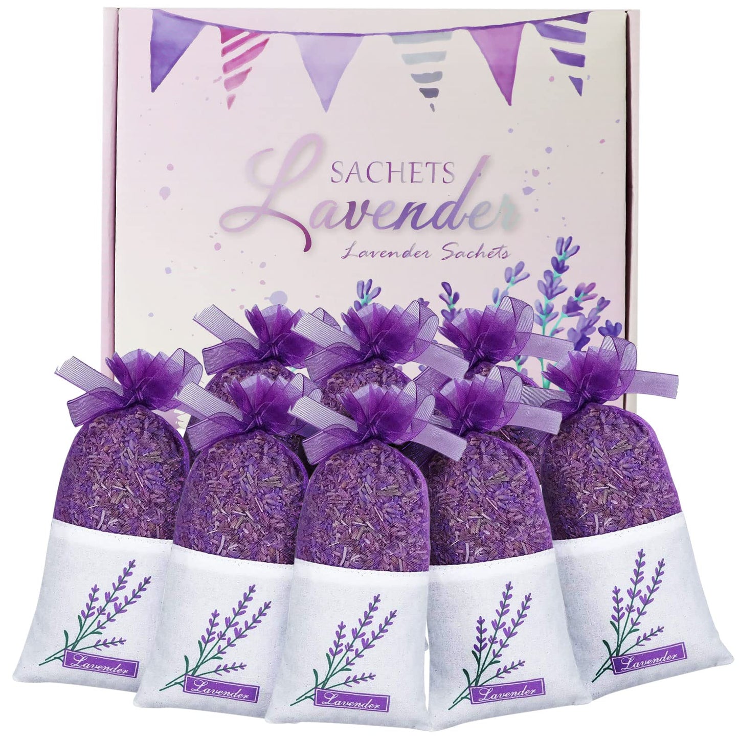 Dried Lavender Sachets, Lavender Bags, 8 x 30g Dried Lavender Flower Buds Sachets, Fragrance Bags, Home Fragrance Scented Sachets for Drawer Closets Car Wardrobes Bathrooms Purple-lavender