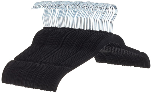 Amazon Basics Velvet Shirt/Dress Hangers, Black, 50-Pack 50 Pieces