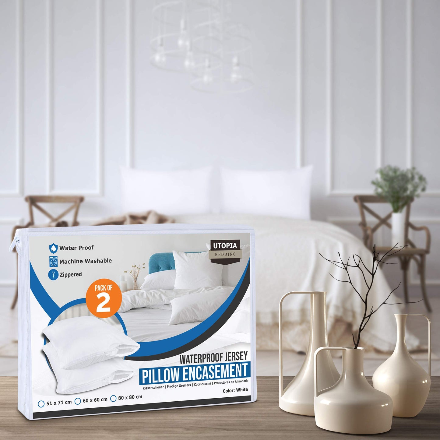 Utopia Bedding Waterproof Zippered Pillow Protectors (Standard Size - 50 x 70 cm) - Pack of 2 - Anti Bed Bug and Dust Mite Proof Pillow Encasement Pack of 2 | 50 x 70 cm 2.0