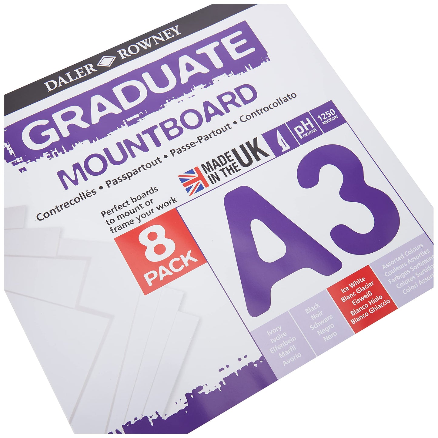 Daler-Rowney Graduate Cream Core Mountboard, Smooth Surface, Pack, 1.25mm Thick, A3 - 11.7 x 16.5in - 29.7 x 42 cm, Ice White, 8pcs