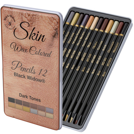 Black Widow Dark Tone Skin Pencils Perfect Coloured Pencils Set For Adults and Drawing Pencil For Artists, Ideal Portrait Set Colouring - Now With Light Fast Ratings Dark Skin Tones