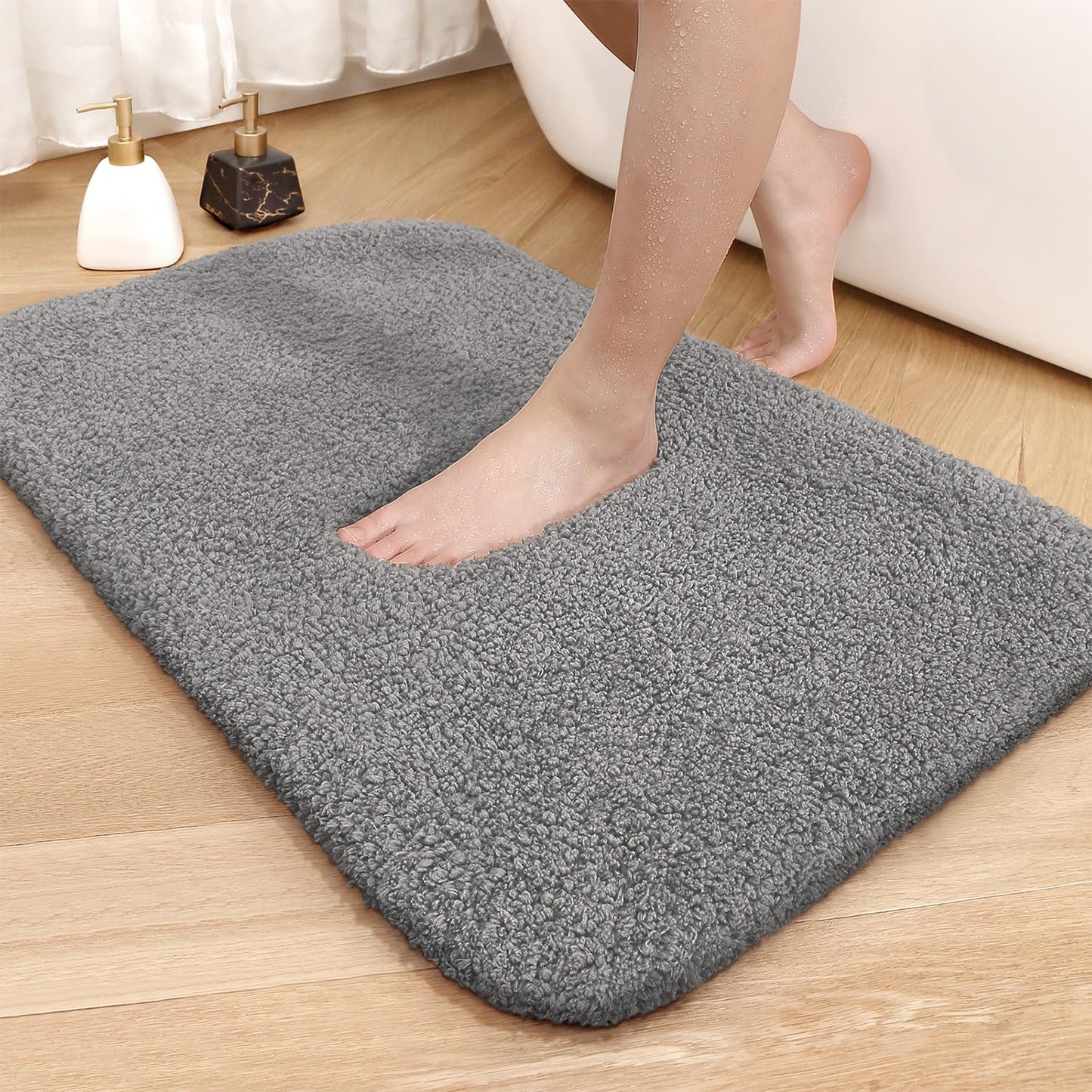 COLOR&GEOMETRY Bath Mat 60 x 90 Cm, Bathroom Mat Absorbent, Non Slip, Soft, Fluffy, Microfiber, Machine Washable Bath Mat, Thick Bath Rug Shower Bath Mat Bathroom Rug for Bathroom, Tub (Light Grey) 60x90cm Light Grey