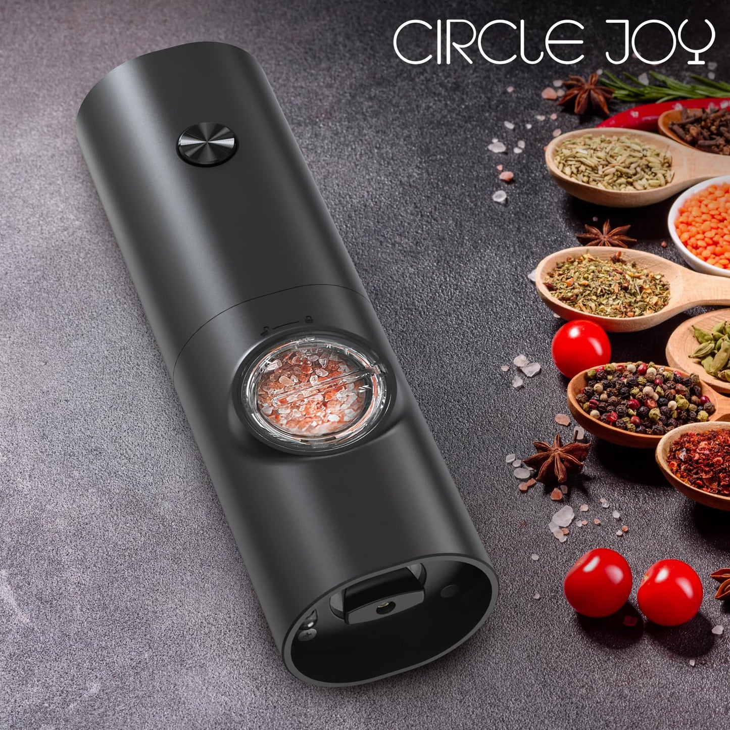 CIRCLE JOY Electric Salt and Pepper Grinder Set, Battery Operated Pepper Mill Grinder with Base, Adjustable Coarseness and Automatic Single Hand Operation Battery-powered Mill Set - Black