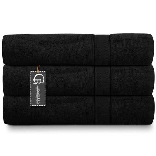 Casabella Pack of 3 Super Jumbo Extra Large Bath Sheet Towels100% Cotton 90cm x 180cm_Black Black