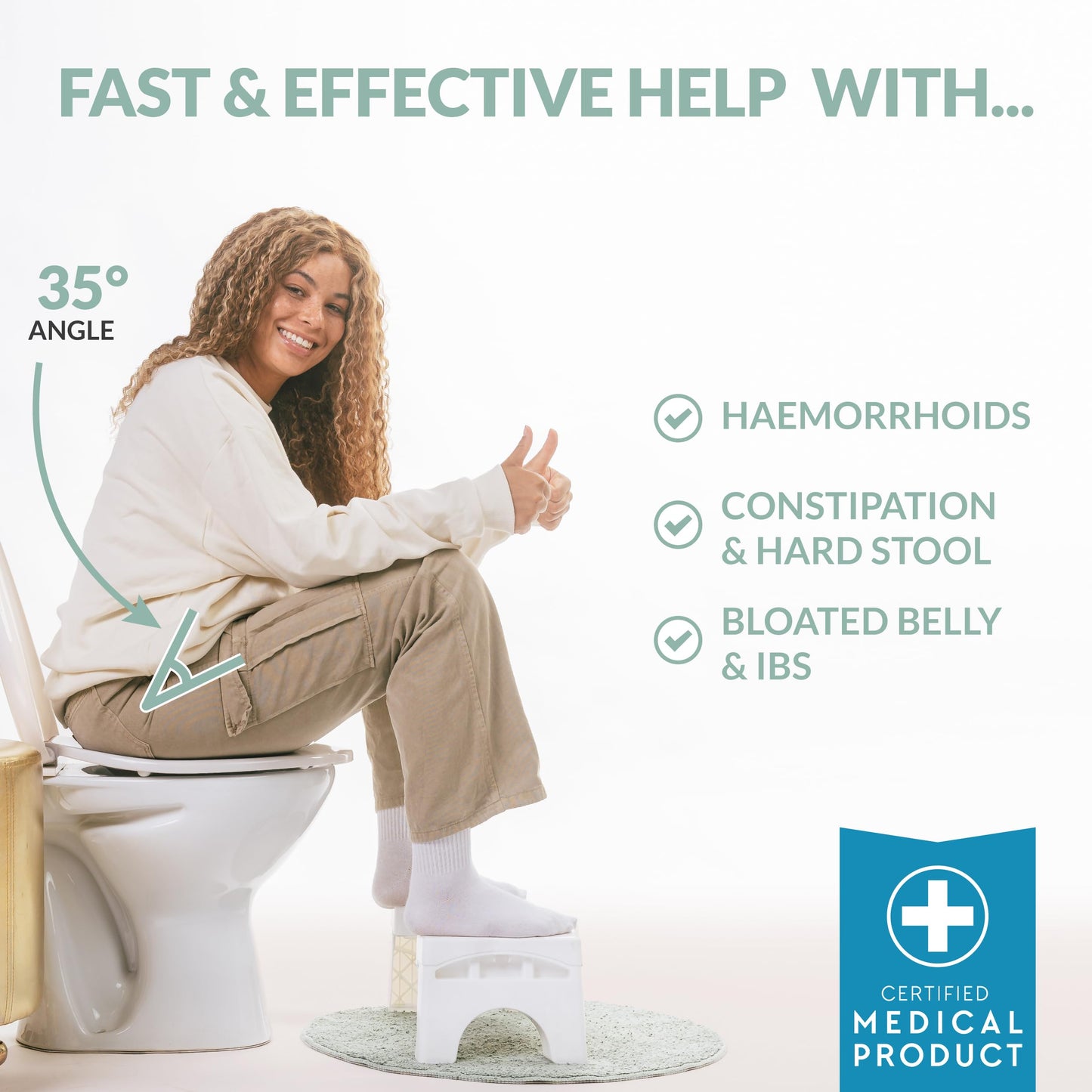 Hey Nature HOCA Folding Toilet Stool, Medically Tested Poop Stool for Adults, Foldable Bathroom Stool Against Haemorrhoids, Constipation, IBS - Foldable Toilet stool for Complete, Painless BM