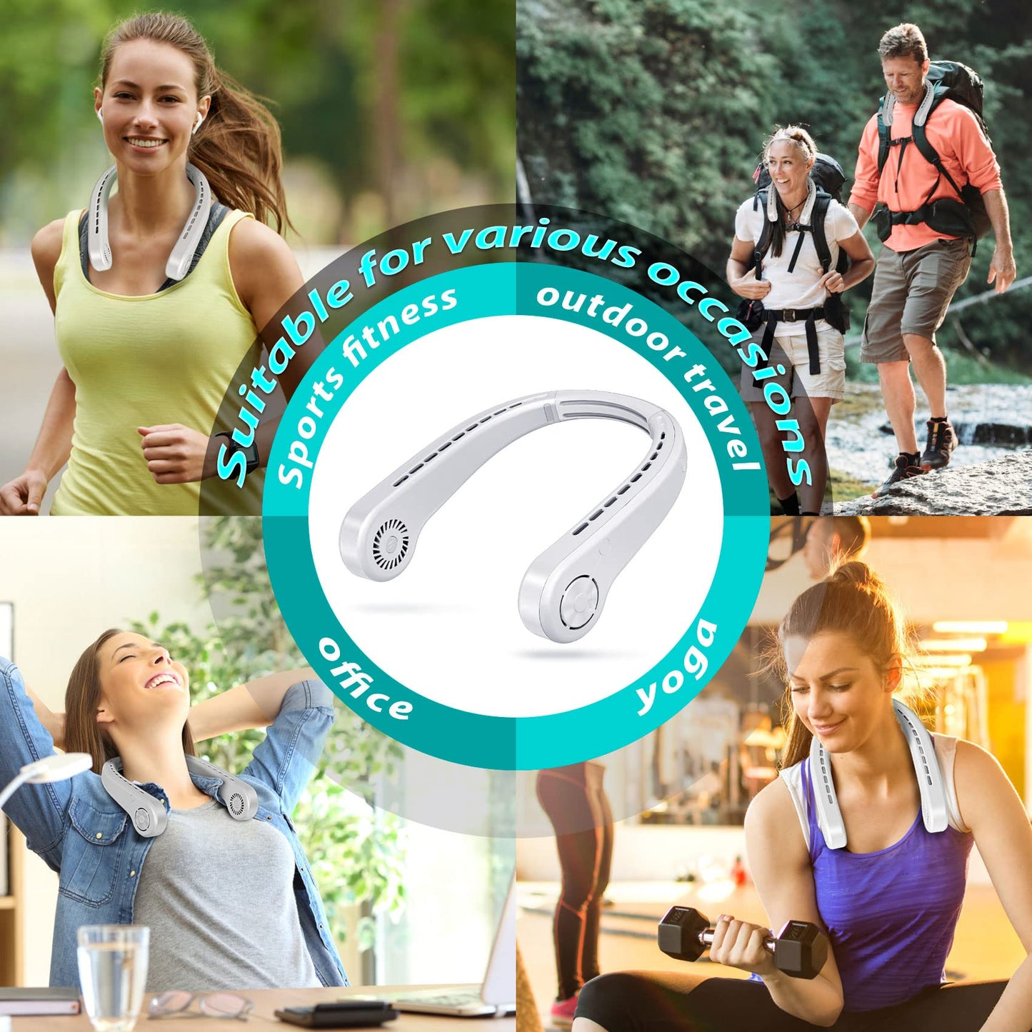 UseeShine Portable Neck Fan, bladeless neck fan,for Indoor Outdoor Travelling,USB Rechargeable Personal Fan, Rechargeable, Headphone Design,3 Speeds Operated Adjustable,neck fans for women men A.white