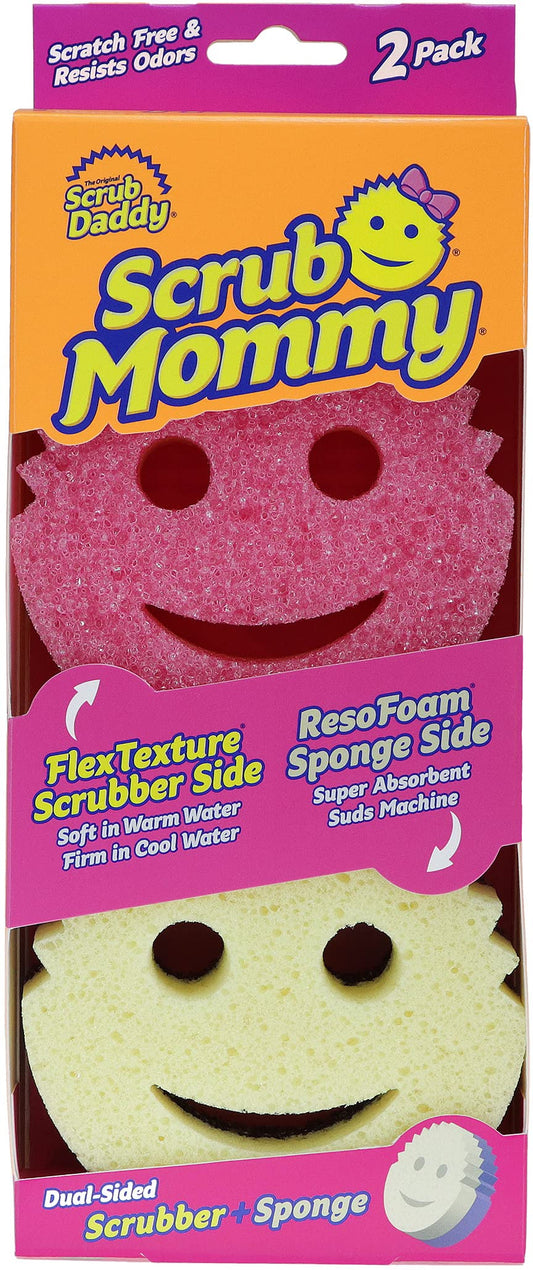 Scrub Daddy Scrub Mommy Washing Up Sponge - Dual Sided Scrubbing Non Scratch Scourers, Smiley Face Sponges for Cleaning Kitchen & Bathroom, Dish Scrubber, FlexTexture Home Products, Pink Twin Pack