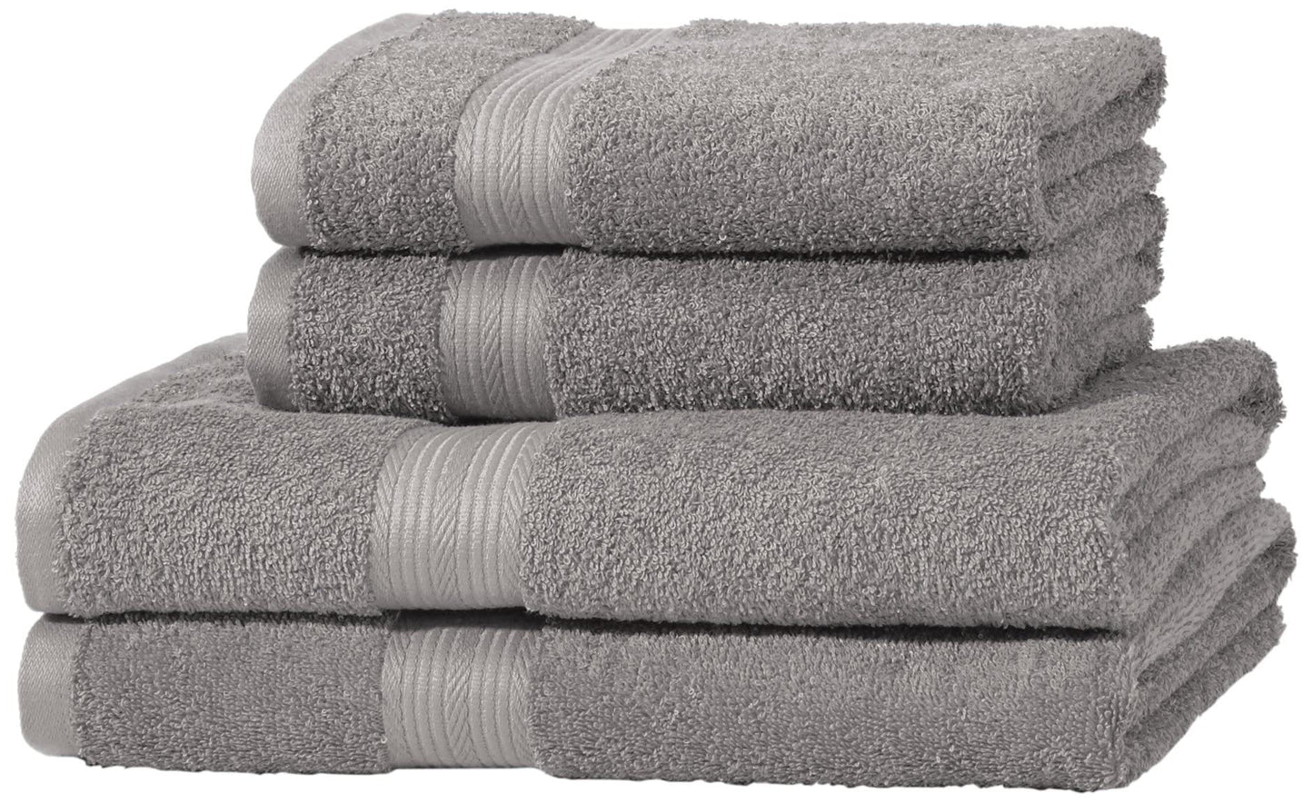 Amazon Basics Fade Resistant, 100% Cotton, Pack of 4, Set of 2 Hand & 2 Bath Towel, Grey 4-Piece Set