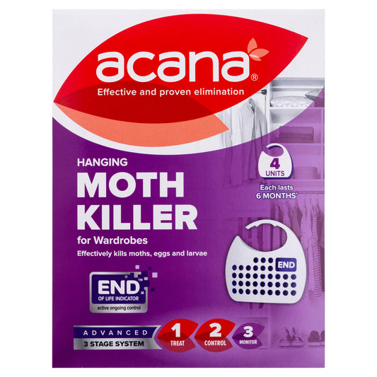 Acana Hanging Moth Killer & Freshener, 4 Pack - Lavender Fragrance, Natural Oils - For Wardrobes - Protects Clothing & Bedding - Each Lasts 6 Months Wardrobe Option