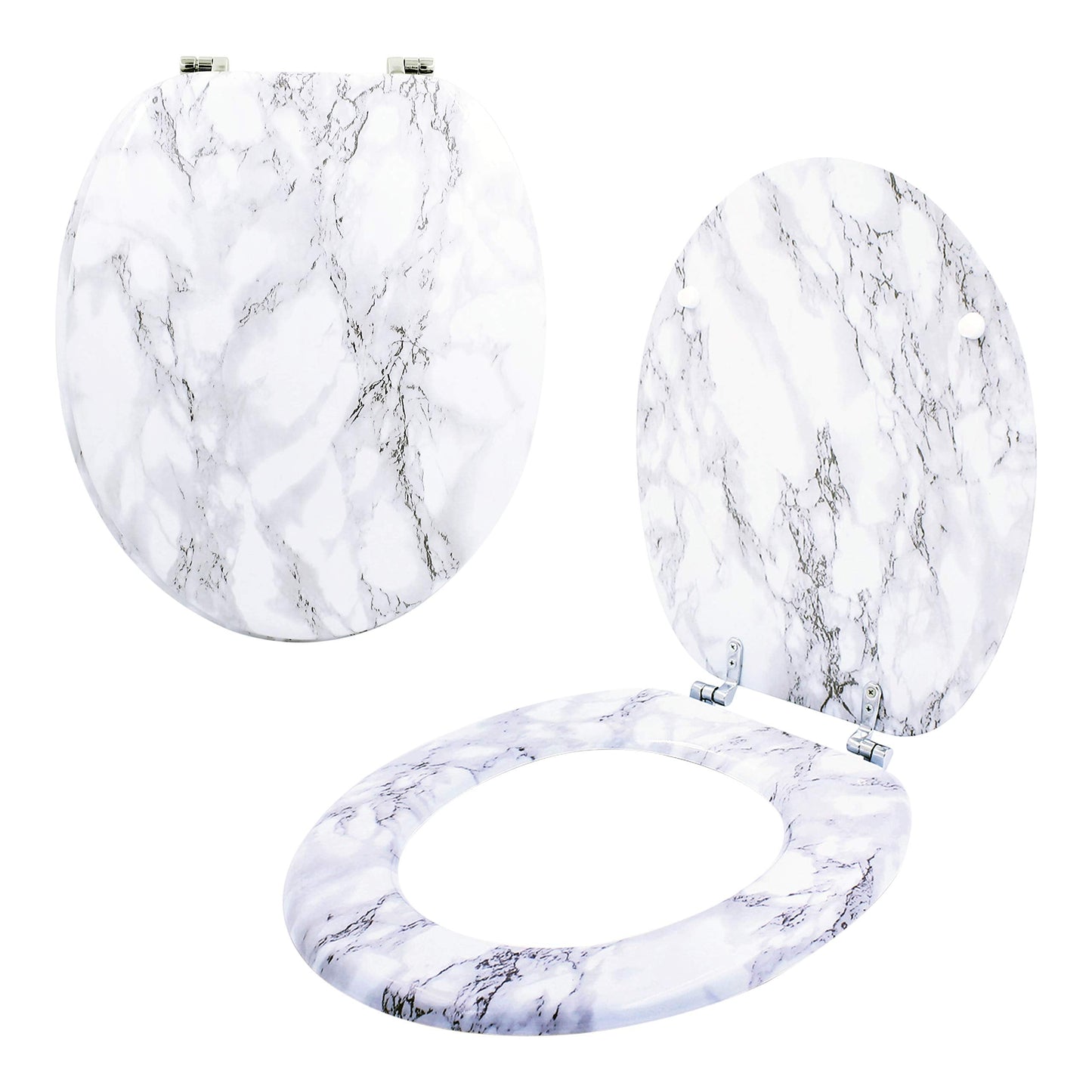 Anika 92499 Marble Effect Toilet Seat/Chrome Hinges/Easy Installation / 43cm x 37.5cm