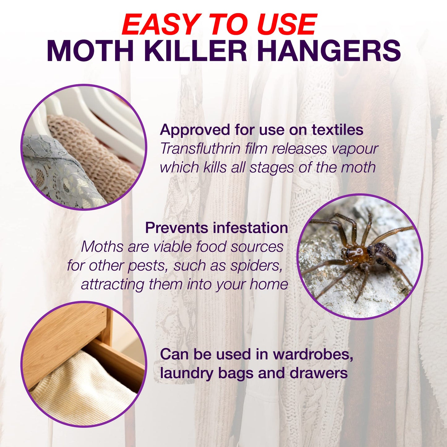 Aviro Moth Repellent for Wardrobes - 12 Moth Killer Hangers with Natural Lavender Scent. Highly Effective Easy to Use Moth Repellent for Clothes. UK Made 1 count (Pack of 12)