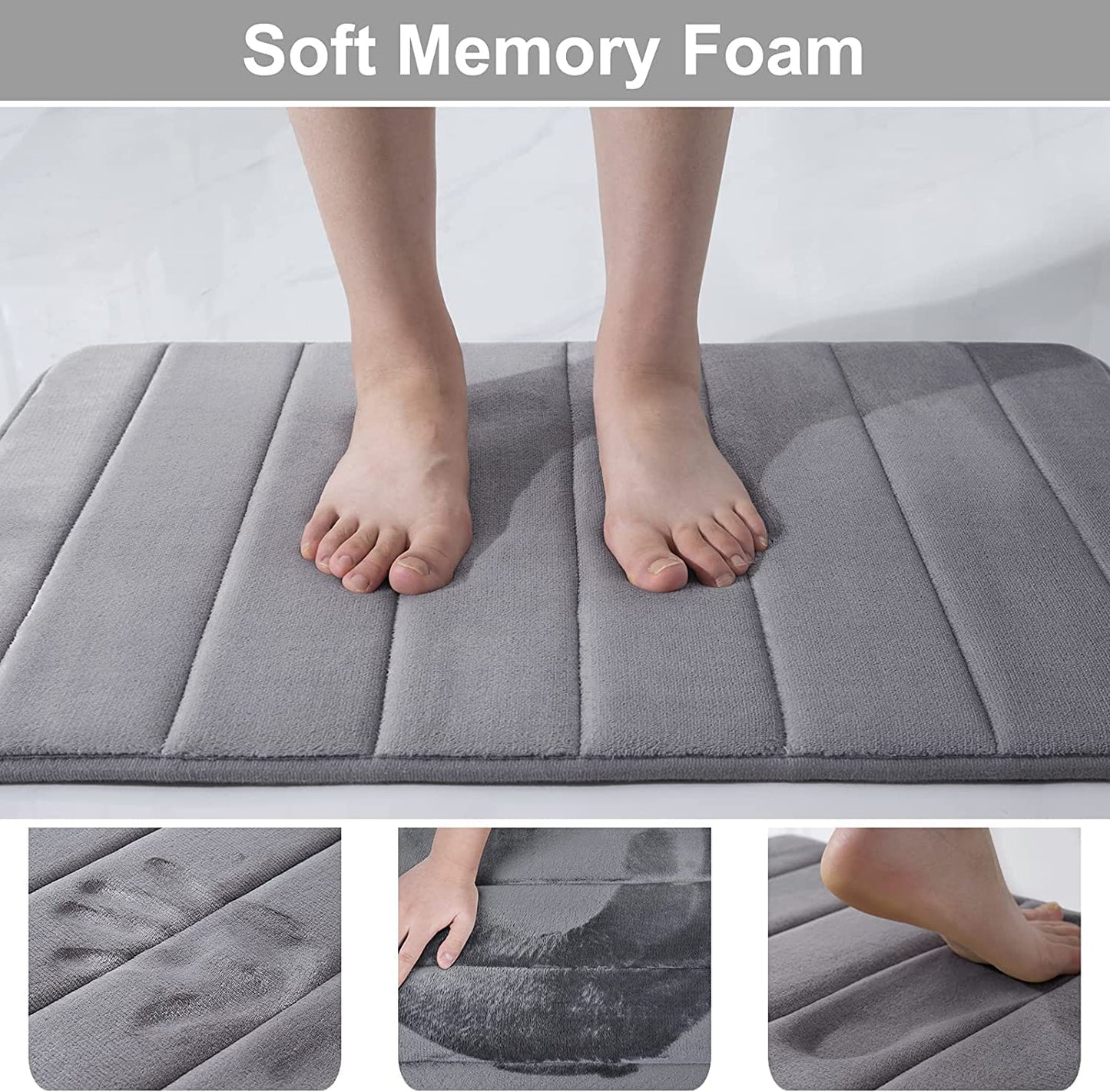 smiry Memory Foam Bath Mat, 60 x 120 cm, Extra Soft Large Bathroom Mat Runner, Super Absorbent Non-Slip Bath Mats for Bathroom Floor Long Machine-Washable Bath Rug Foot Mat, Dark Grey