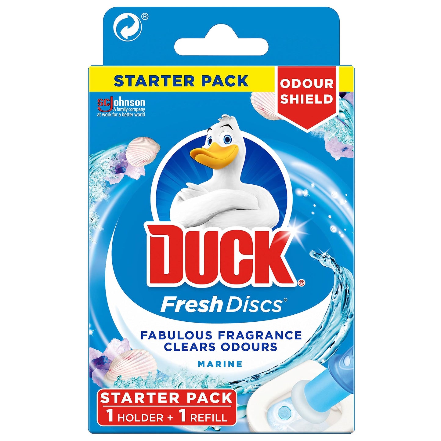 Duck Fresh Discs Toilet Cleaner Starter Kit, Sanitising & Descaling Toilet Bowl Gel, Kills Germs and Bacteria, Marine, Pack of 5 (5 x 36ml)