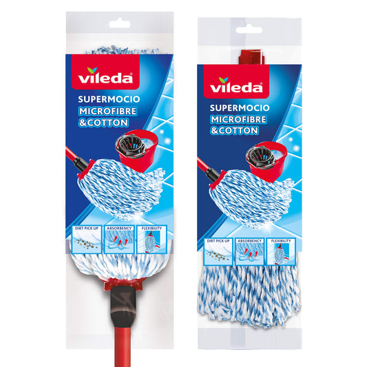 Vileda SuperMocio Microfibre and Cotton Mop with Extra Refill, Red