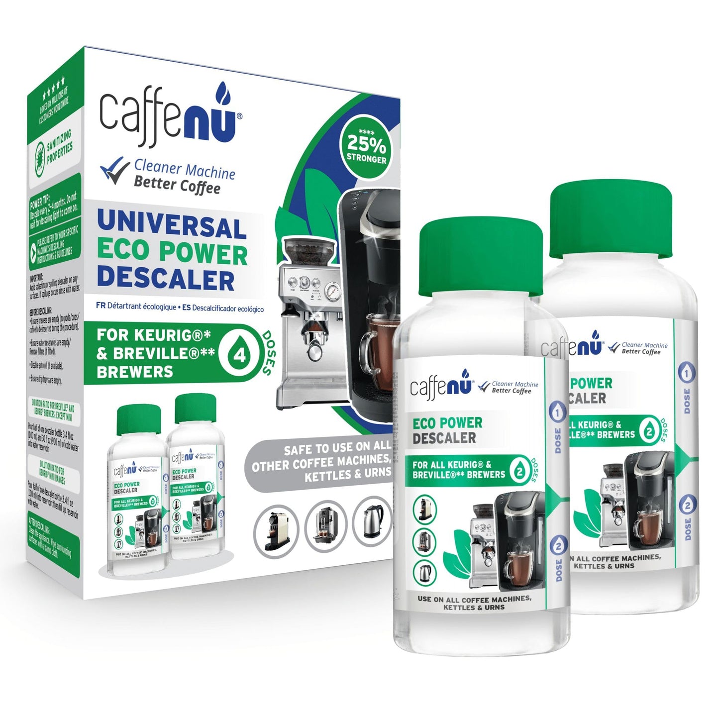 Caffenu Descaling Solution for Sage Machines (2 bottles - 4 Uses). Universal Descaler Compatible with Sage, Nespresso & All Other Espresso Machines. Removes Limescale