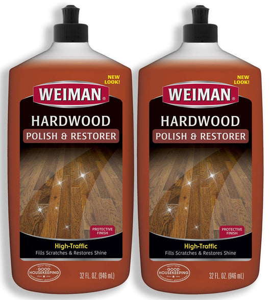 Weiman Wood Floor Polish and Restorer 32 Ounce (2 Pack) - High-Traffic Hardwood Floor, Natural Shine, Removes Scratches, Leaves Protective Layer - Packaging May Vary 946.35 ml (Pack of 2)