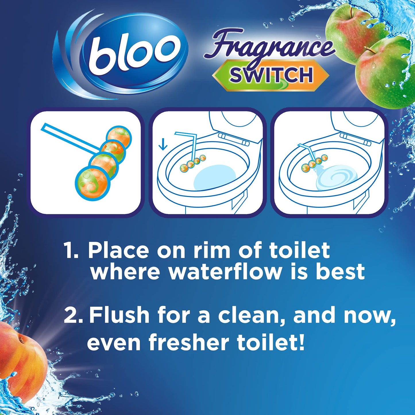 Bloo Fragrance Switch Toilet Rim Block Juicy Peach & Sweet Apple,50 g (Pack of 1)