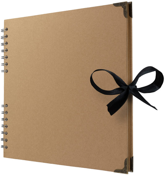 Bstorify Large Scrapbook, 25.4 x 25.4 Cm, 70 Pages Brown Thick Kraft Paper, Memory Book, Ribbon Closure - Ideal for Your Scrapbooking, Art & Craft Projects (Brown, 25.4 x 25.4 Cm)