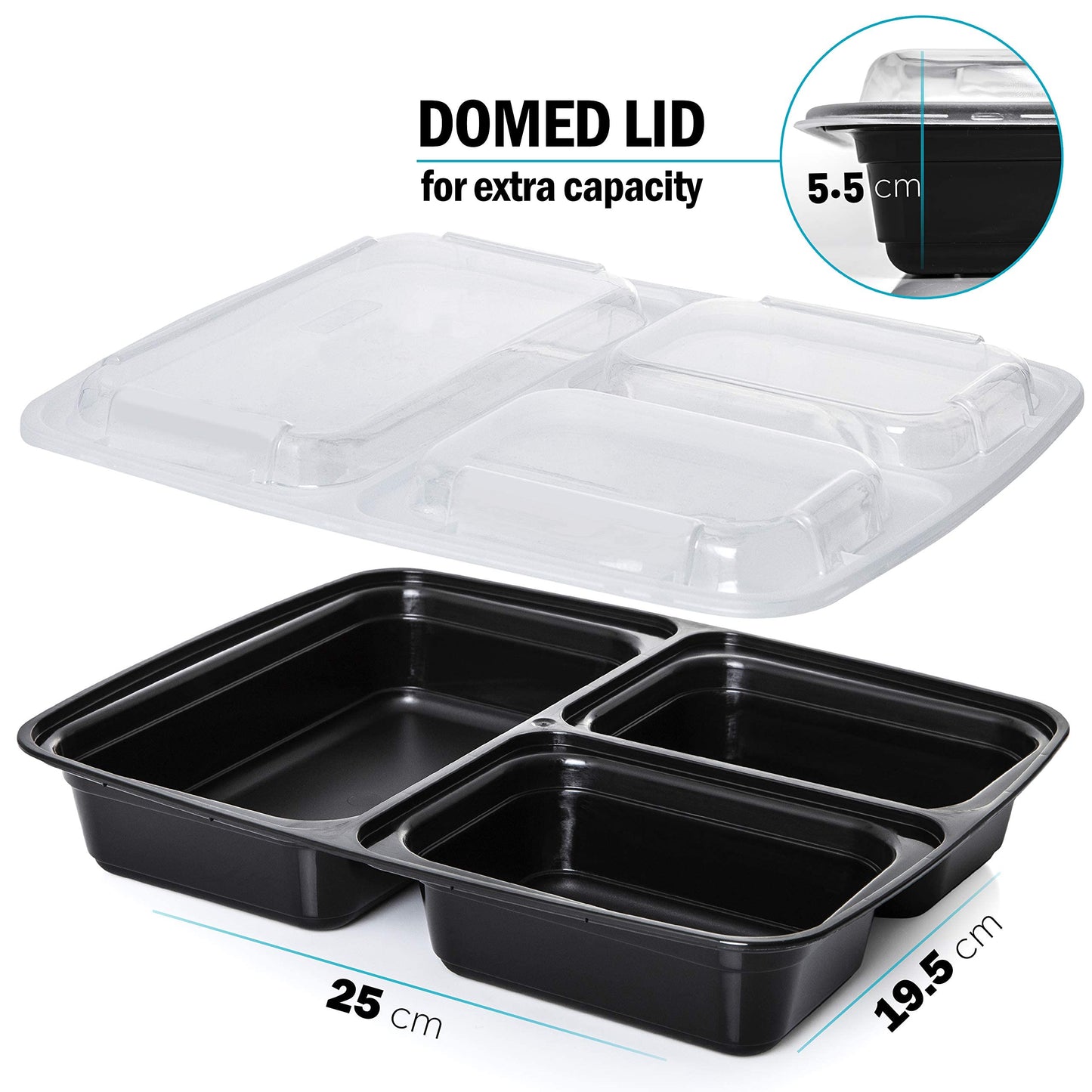 [10 Pack] 3 Compartment BPA Free Reusable Meal Prep Containers - Plastic Food Storage Trays with Airtight Lids - Microwavable, Freezer and Dishwasher Safe - Stackable Bento Lunch Boxes (32 oz) 10