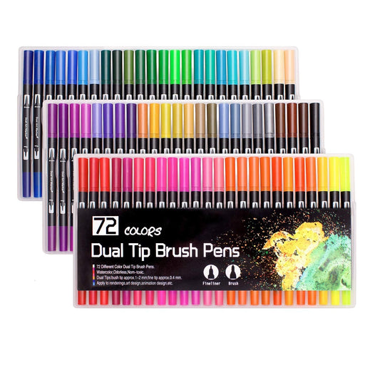 72 Colours Dual Tip Brush Pens Felt Tip Pens Colouring Pens for Adults and Kids Painting Colouring Sketching Drwaing 72