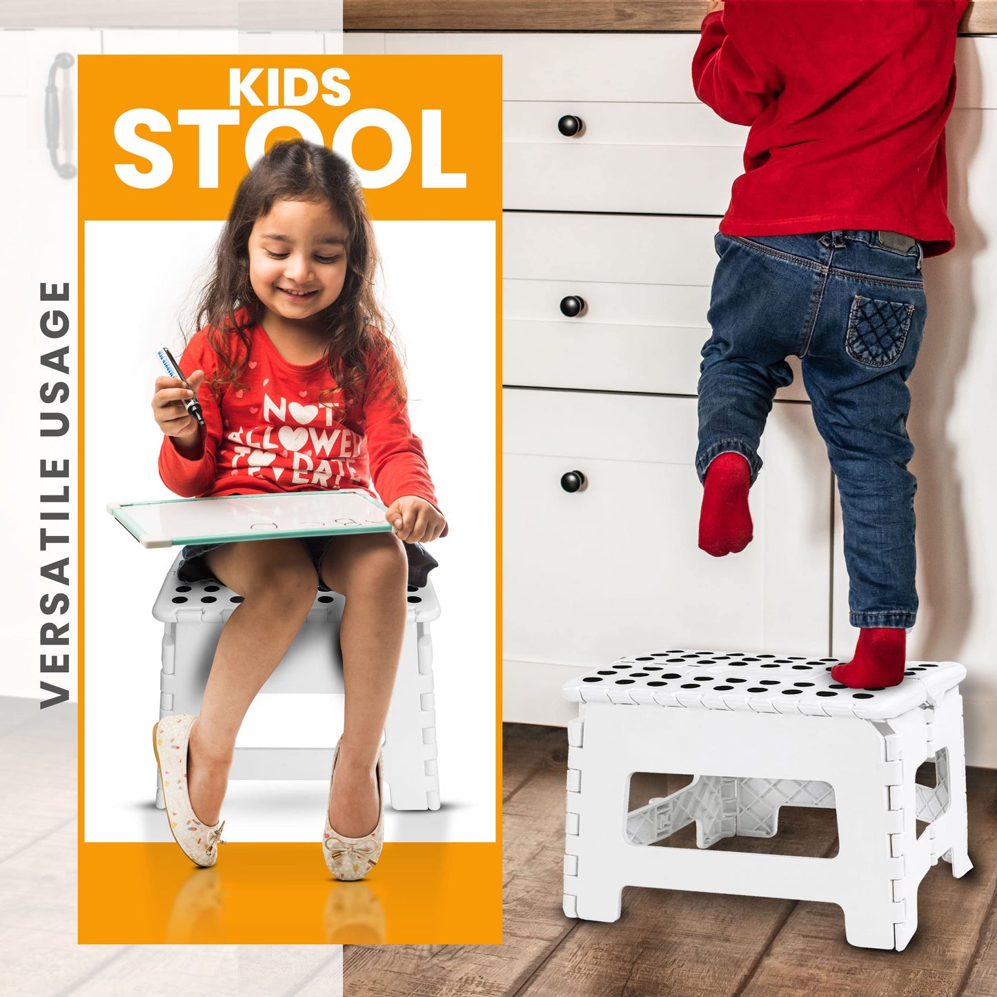 Utopia Home Folding Step Stool - 9” - Super Strong Foldable Step Stool - Lightweight For Kids & Adults with 300 lbs Holding Capacity - Great for Kitchen, Bathroom and Bedroom (White, 1) 9 Inch (Pack of 1) White