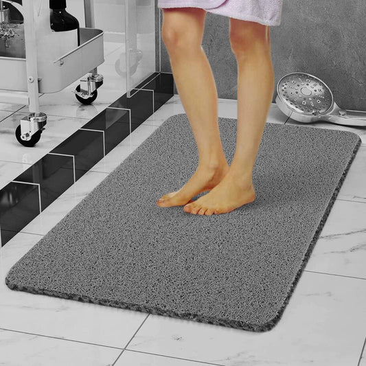 Idyfodol Loofah Shower Mat Non Slip Anti Mould 60 x40 cm With Shower Puff PVC Machine Washable Bath Mats for Inside Outside - Rectangular (Gray) Gray 40x60 cm