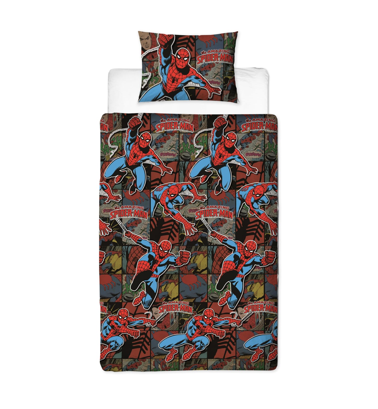 Spiderman Ultimate Metropolis Single Duvet Cover | Reversible Two Sided Design | Kids Bedding Set Includes Matching Pillow Case, Micro Fibre Polyester, Red, 200 x 135cm