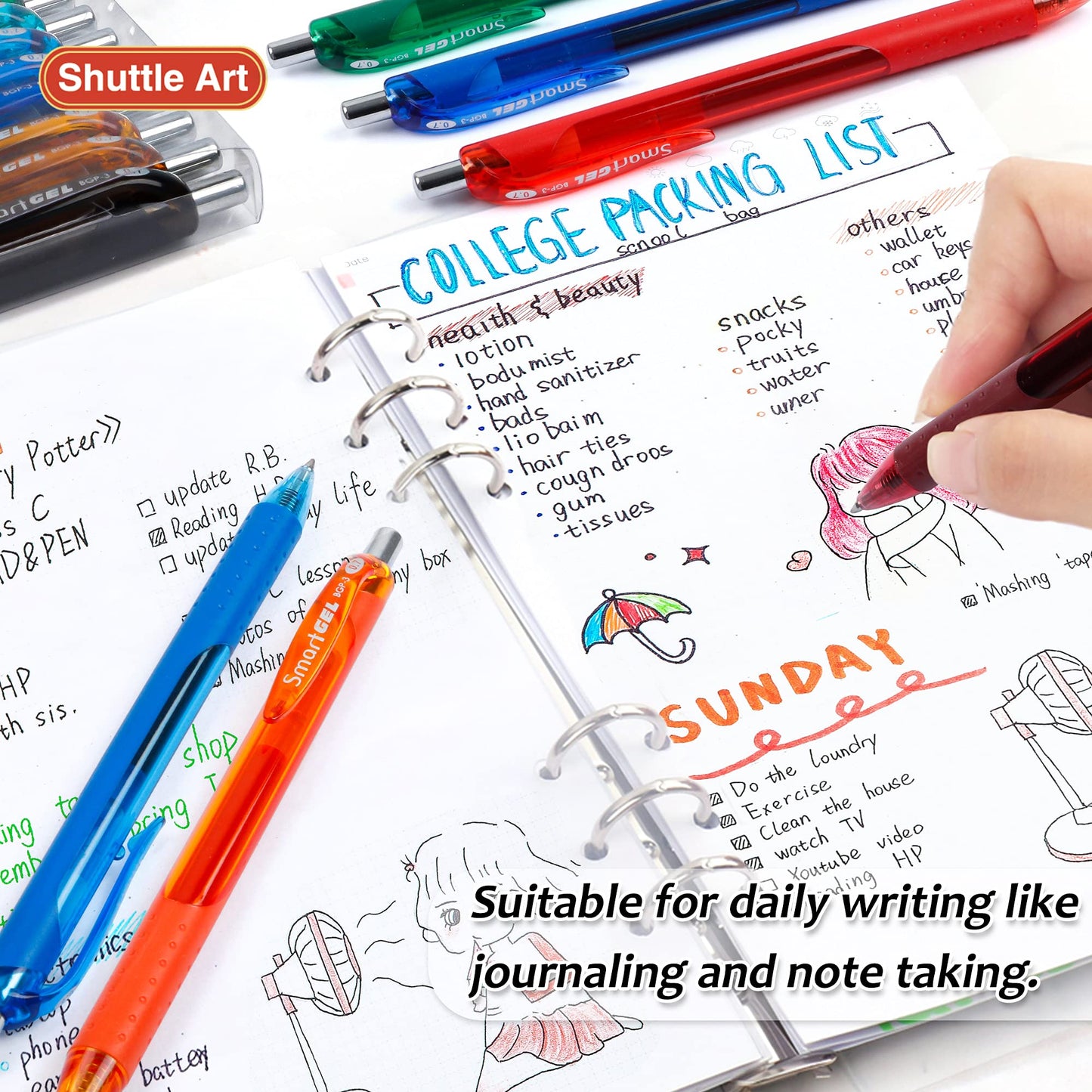 Shuttle Art Coloured Gel Pens, 20 Colours Retractable Gel Ink Pens with Grip, Medium Point (0.7mm) Smooth Writing for Adults and Kids Writing Journaling Taking Notes Drawing at School Office Home