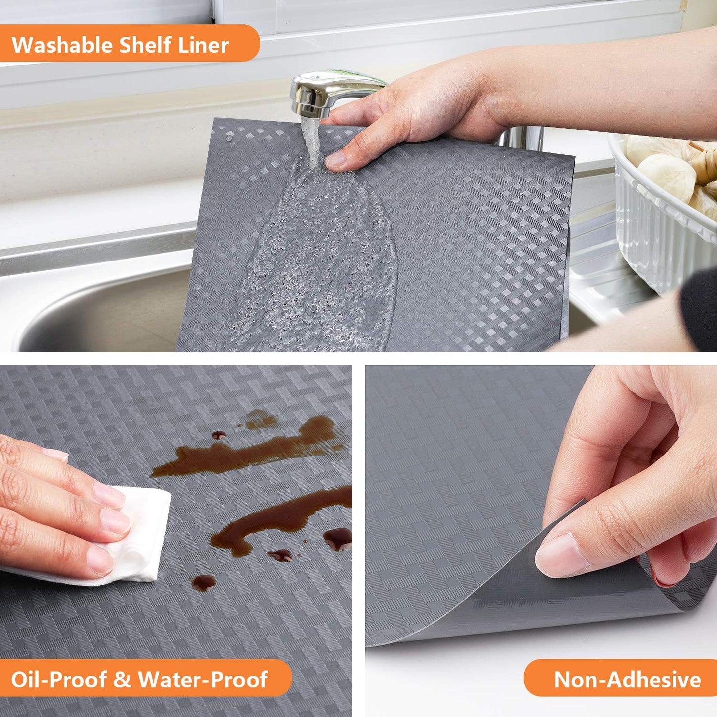 Shelf Liners for Kitchen Cabinets Refrigerator Liners Waterproof & Oil-Proof Kitchen Cupboard Liner Non-Slip Drawer Mats EVA Material Non Adhesive Fridge Mats for Shelves - Gray 17.3 x 157.4 Inches Grey 44cmx400cm(17.3"x157.4")