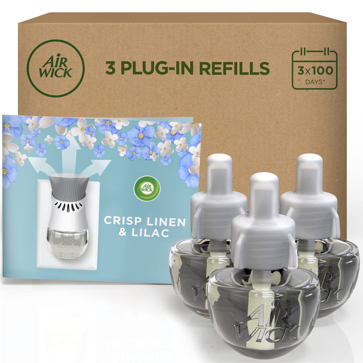 Air Wick|Crisp Linen & Lilac|Plug in Electrical Air Freshener Refill Pack |Pack of 3 | Lasts up to 300 Days Crisp Linen and Lilac Refill (pack of 3)