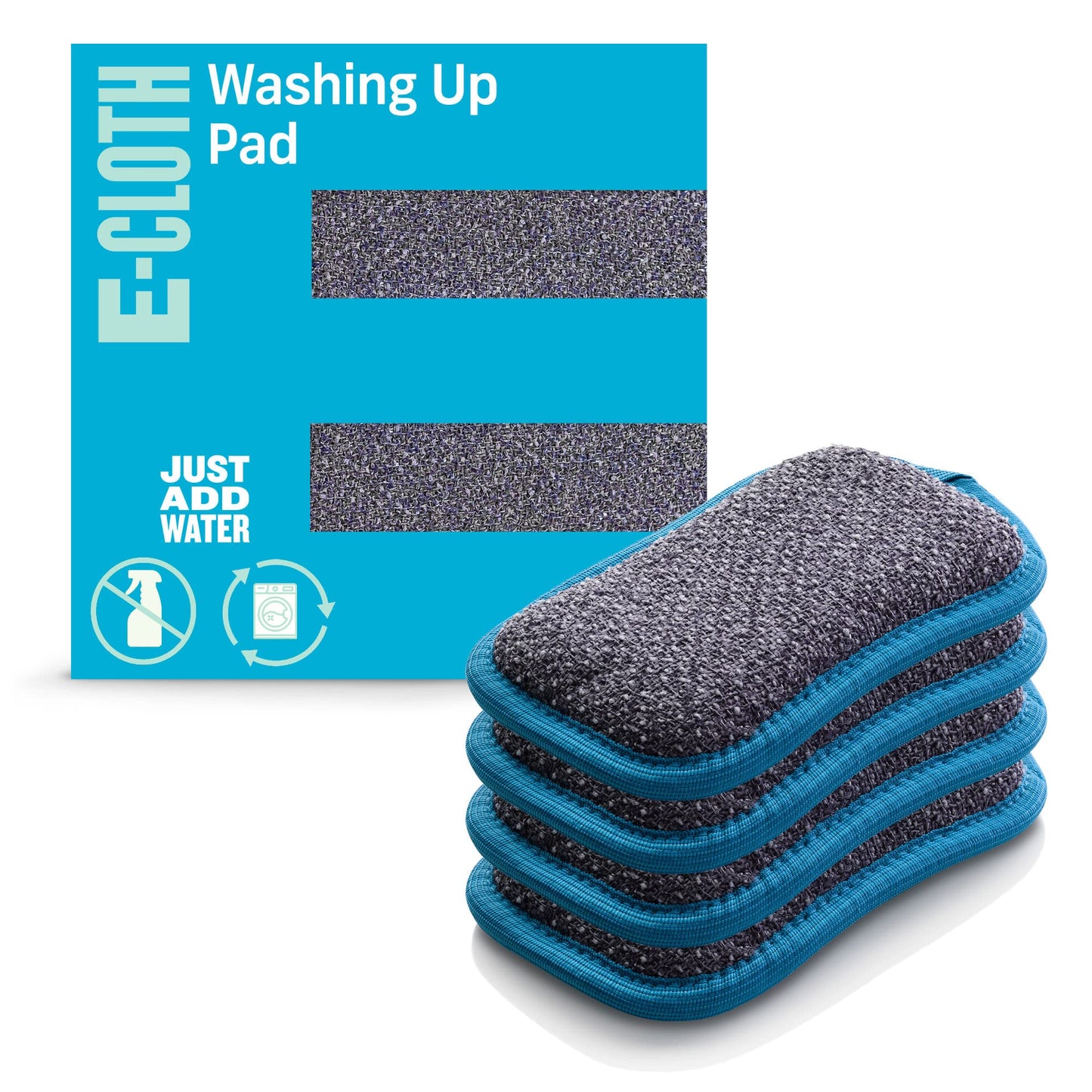 E-Cloth 4-pack Washing Up Pad, Microfibre Non-scratch Kitchen Dish Scrubber Sponge, Efficiently Cleans Dish, Sink and Countertop Cleaning, Washable and Reusable, 100 Wash Promise, Blue New Version Blue - 4 Pack Single