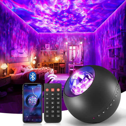 Galaxy Projector 20 Lighting Modes Star Projector, HiFi Bluetooth Speaker Galaxy Projector Light, 6 White Noise Sensory Lights, Remote & Timer Galaxy Light Projector for Bedroom Gifts for Room Decor Black