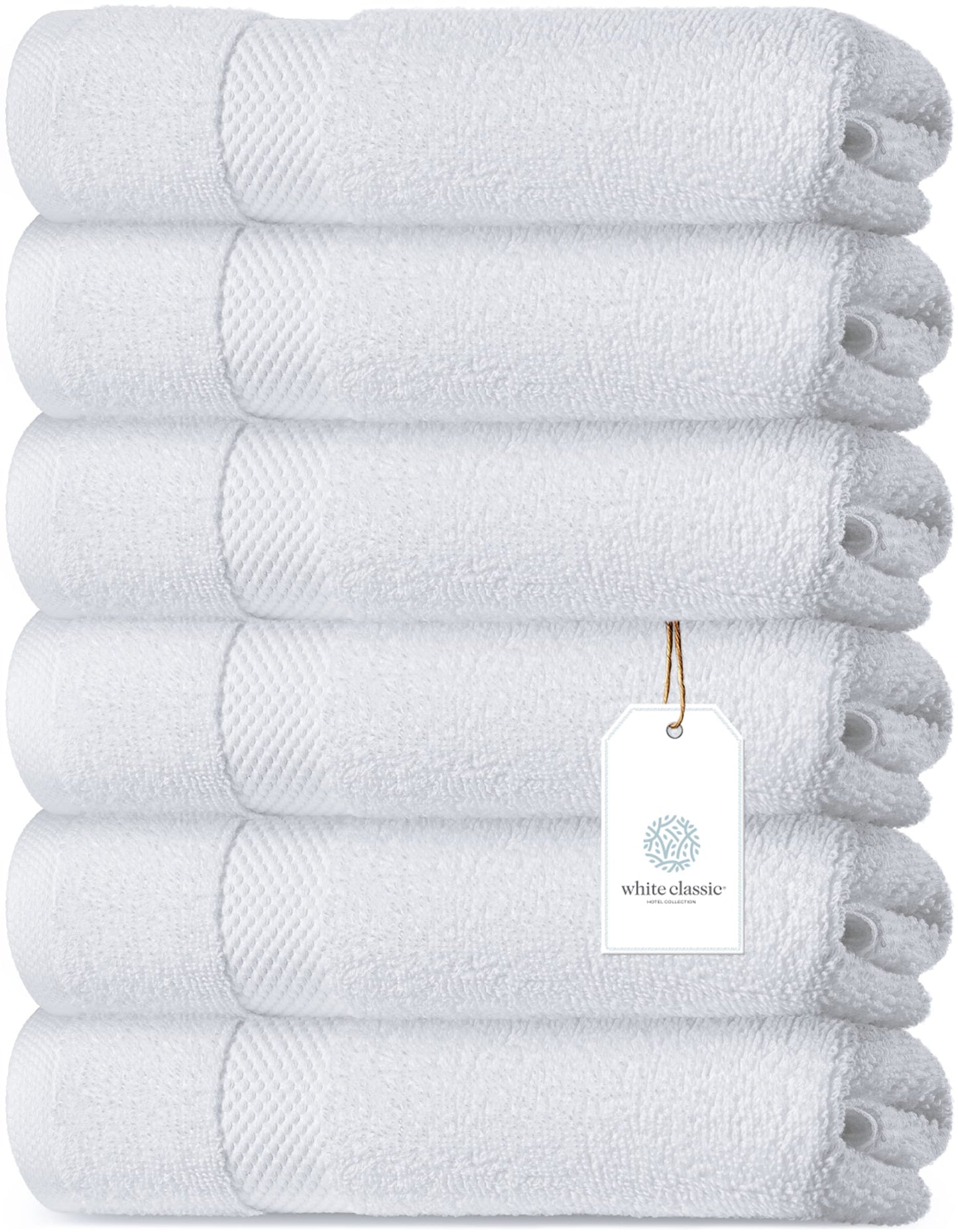 White Classic | 6 Pack, 40x76 cm | Luxury White Hand Towels, 100% Cotton Bathroom Hand White Towels Set of 6, Hotel Towels Extra 40x76 cm, Quality White Towels Bathroom Sets for Hands | White, 6 Pack 01: White