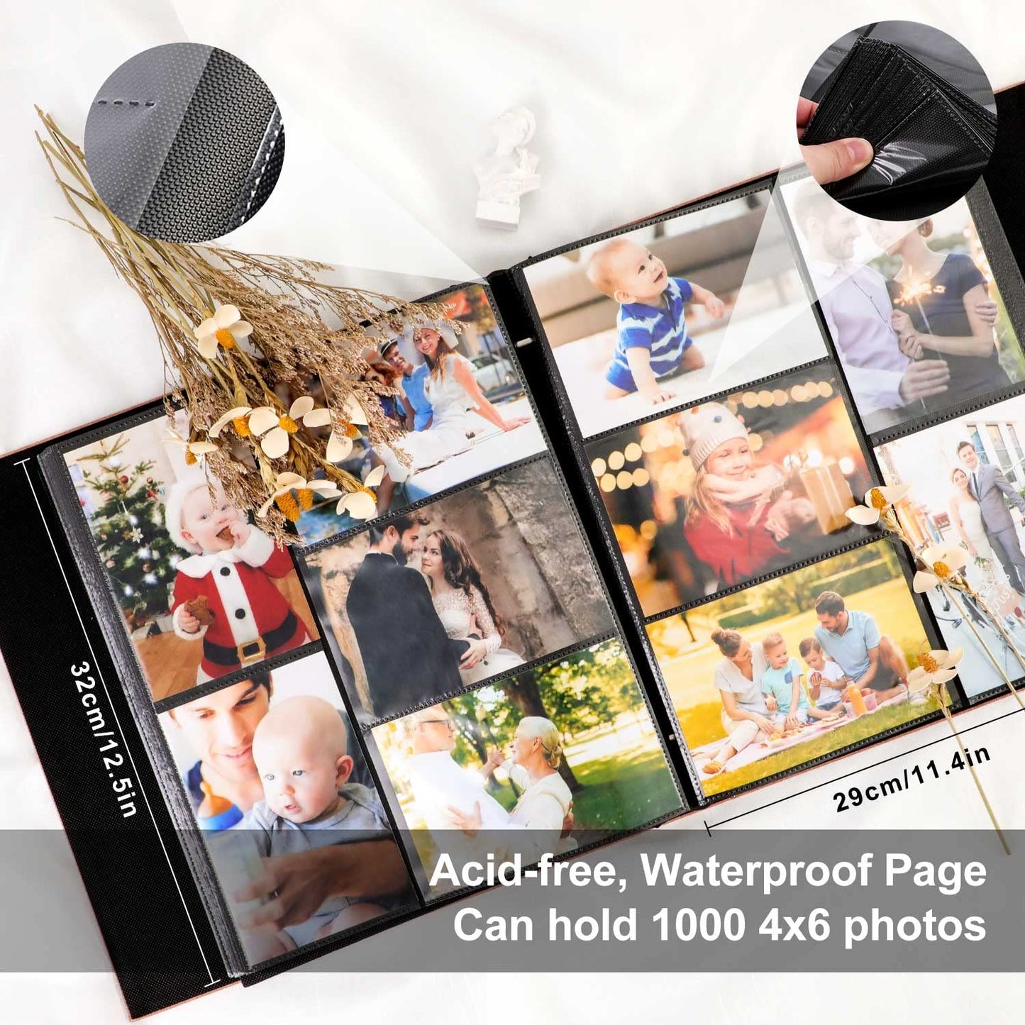 Benjia Photo Album 6x4 Slip in, Linen Extra Large Capacity 1000 Pockets Photo Albums Holds Landscape and Portrait 10x15cm Picture Black