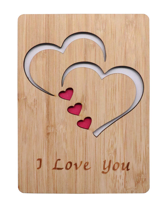 Real Bamboo Wood I Love You Card, Wooden Greeting Cards for Any Occasion, to Say Happy Valentines Day Card, Anniversary, Gifts for Wife, Him, Or Her, Or Just Because