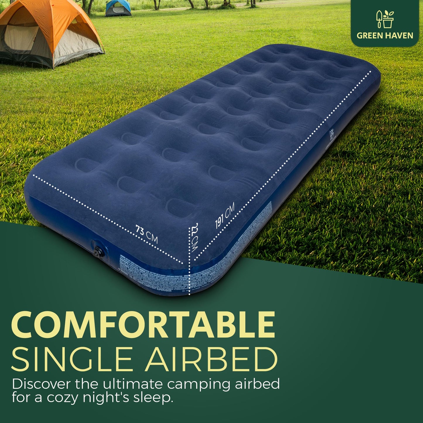 Green Haven Single Blow up Camping bed |Waterproof Single Airbed Inflatable Mattress | Single Air Beds for Adults & Kids |Quick Inflatable Camping Mattress | Premium Camping Mattress Single Air Bed