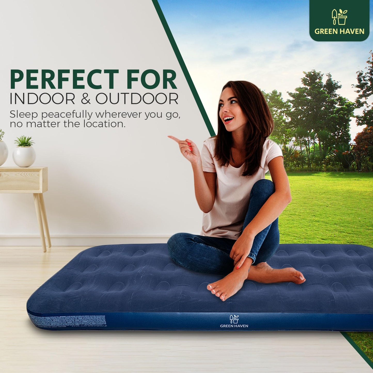 Green Haven Single Blow up Camping bed |Waterproof Single Airbed Inflatable Mattress | Single Air Beds for Adults & Kids |Quick Inflatable Camping Mattress | Premium Camping Mattress Single Air Bed