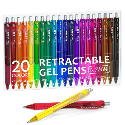 Shuttle Art Coloured Gel Pens, 20 Colours Retractable Gel Ink Pens with Grip, Medium Point (0.7mm) Smooth Writing for Adults and Kids Writing Journaling Taking Notes Drawing at School Office Home