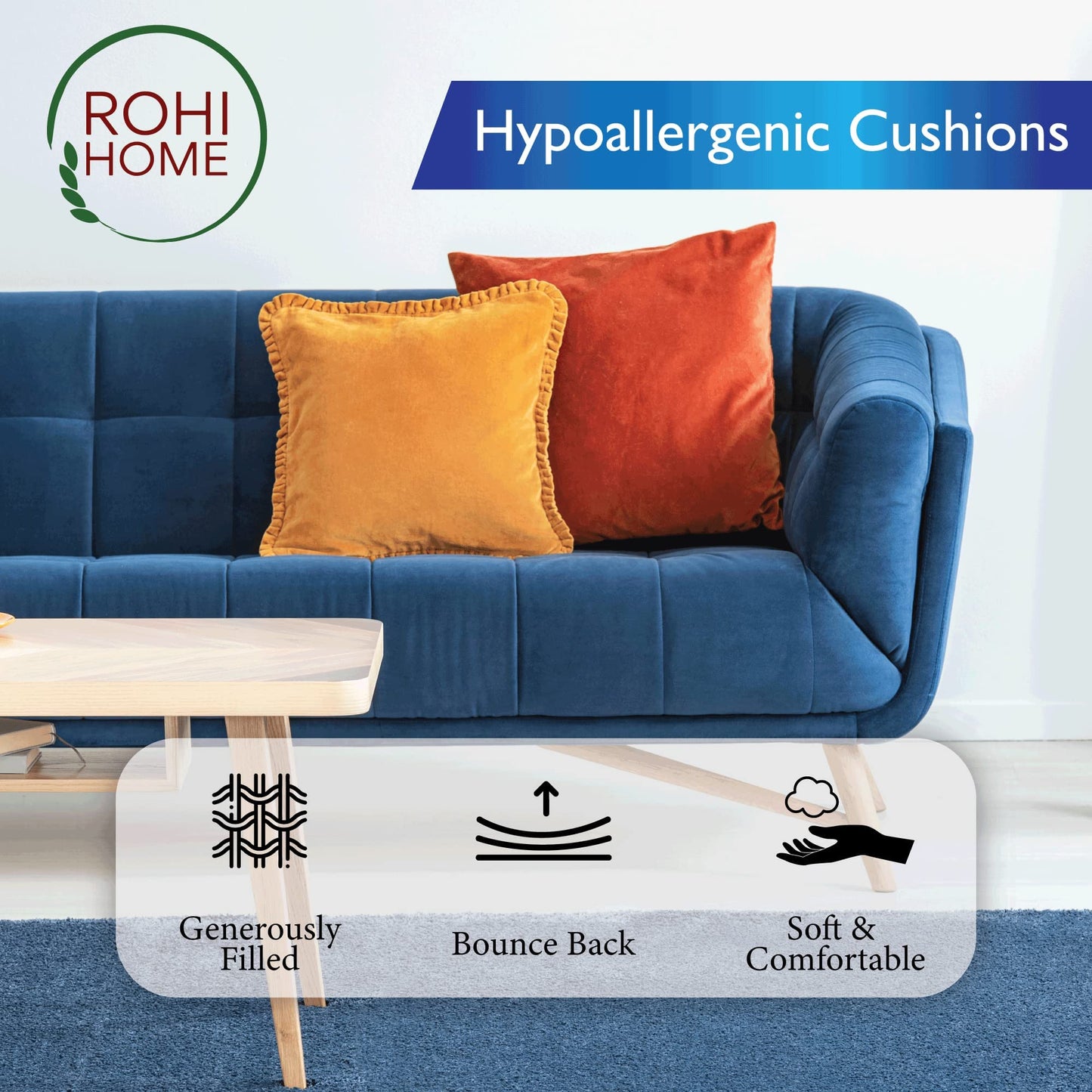 Rohi Set of 2 Hypoallergic Cushion Inner Pads (Pack of 2) 18" x 18" (45cm x 45cm) Cushion Insert Decorative Square Pillow Stuffer for Sofa Couch Cushions 2 Count (Pack of 1) 45.0 Centimetres