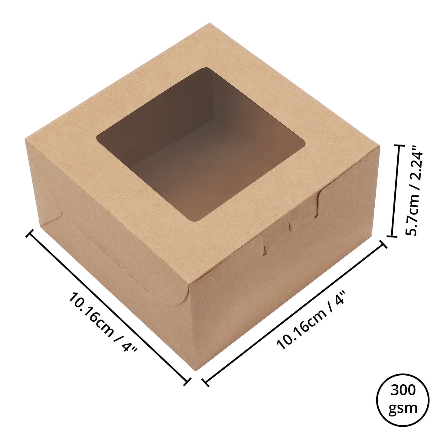 BELLE VOUS Brown Paper Kraft Single Bakery Pastry Boxes with Windows (50 Pack) - 10.16 x 10.16 x 5.7cm/ 4 x 4 x 2.24 inches - Disposable Packaging Boxes for Cookies, Cup Cakes, Desserts, Pies & Gifts