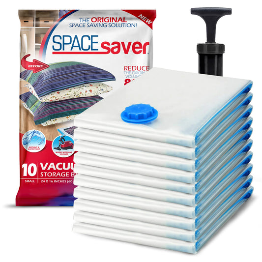 SpaceSaver Vacuum Storage Bags - Clothes Storage Bag Vacuum Pack - Space Saver Vacuum Storage Bags for Clothes Storage, Vacuum Bags for Bedding - Vacuum Bags for Clothes - with Pump (SMALL 10-Pack) Small