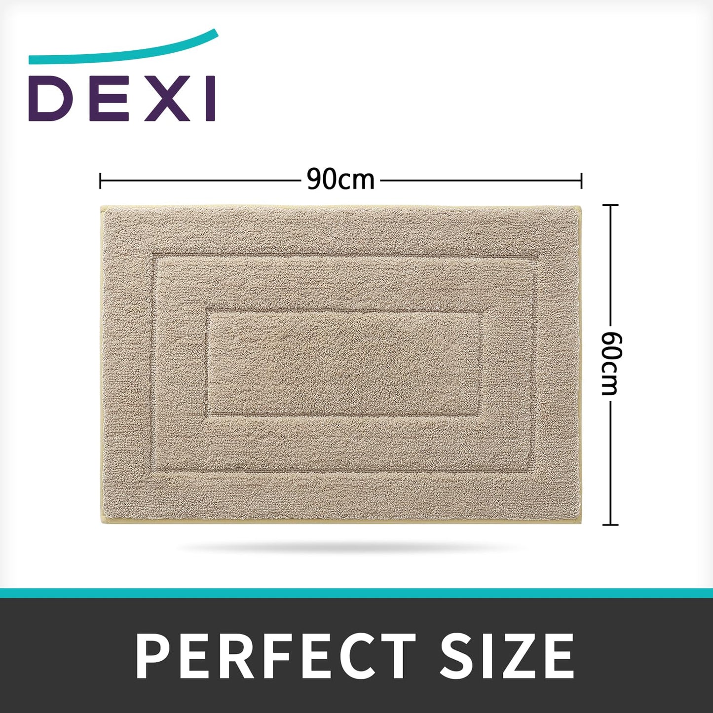 DEXI Bath Mat 60 x 90 cm, Non-Slip Bathroom Mat Machine-Washable, Ultra Soft and Water Absorbent Bath Rug for Bathroom, Tub and Shower - Beige