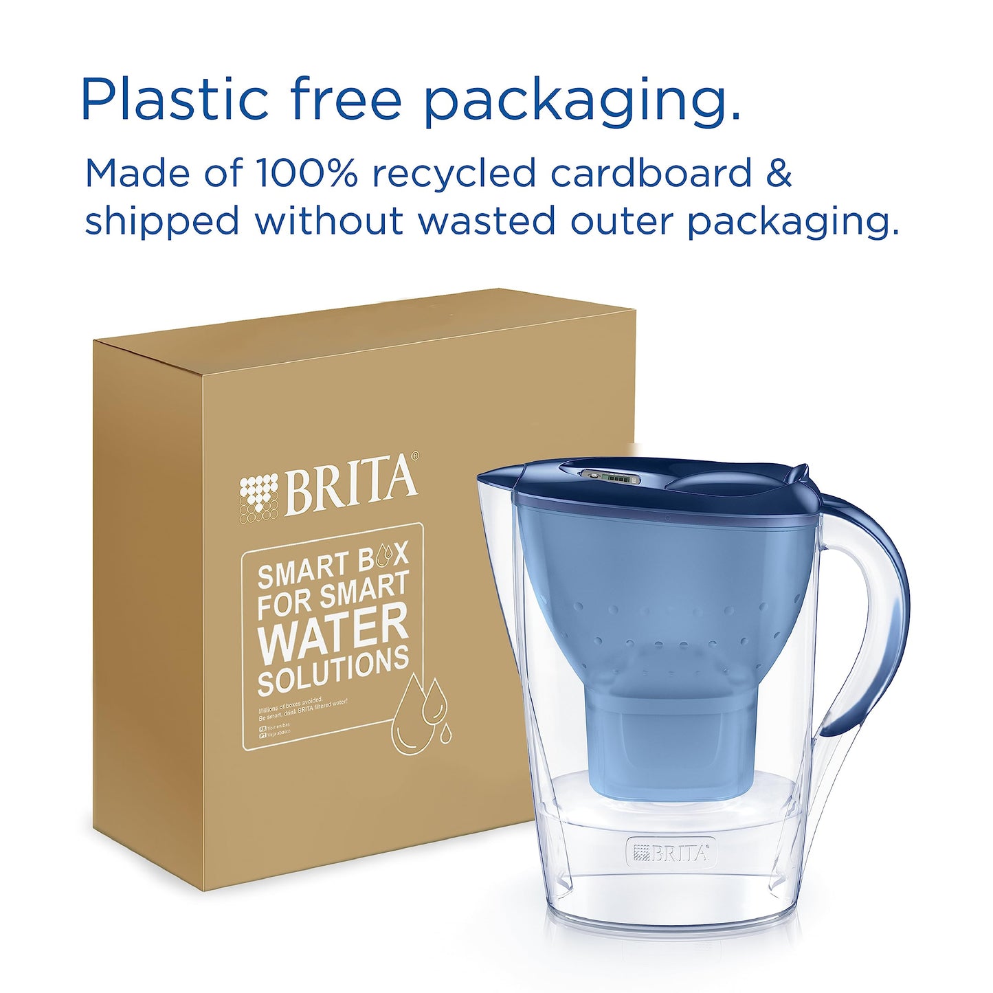 BRITA Marella Water Filter Jug Starter Pack - Blue (2.4 Litre) with 3x MAXTRA PRO All-in-1 cartridge - fridge-fitting jug with digital LTI and Flip-Lid - now in sustainable Smart Box packaging New Version Maxtra Pro