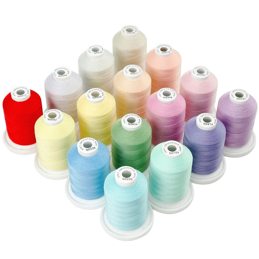 New brothread 16 Pastel Colours Multi-Purpose 100% Mercerized Cotton Threads 30WT(50S/3) 600M Each Spool for Quilting, Sewing and Embroidery 16 Pastel Color