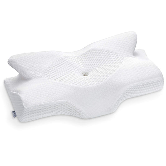 Elviros Cervical Contour Memory Foam Pillow for Neck Pain Orthopedic Neck Pillow for Shoulder Pain Ergonomic Head Neck Support Pillow for Side/Back/Stomach Sleepers with Removable Cover (White) A-white Standard 64 x 38 x (12.5/10.5)cm