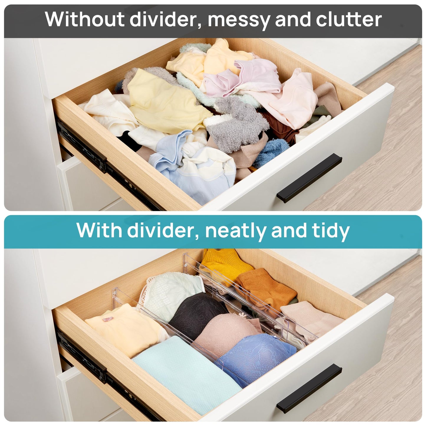 Vtopmart 8 Pack Drawer Dividers, 3.2" High Expandable from 12.2-21.7" Adjustable Drawer Organisers，Clear Plastic Drawers Separators for Clothing, Kitchen Utensils and Office Storage