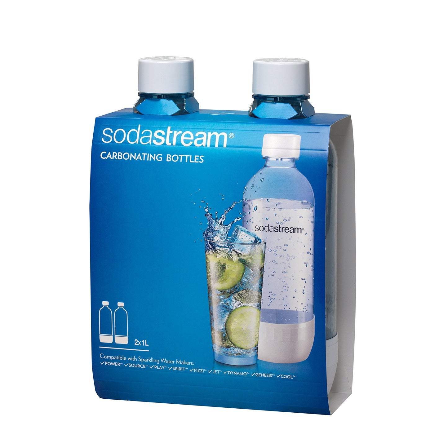 SodaStream 2 x 1 Litre White Carbonated Bottle