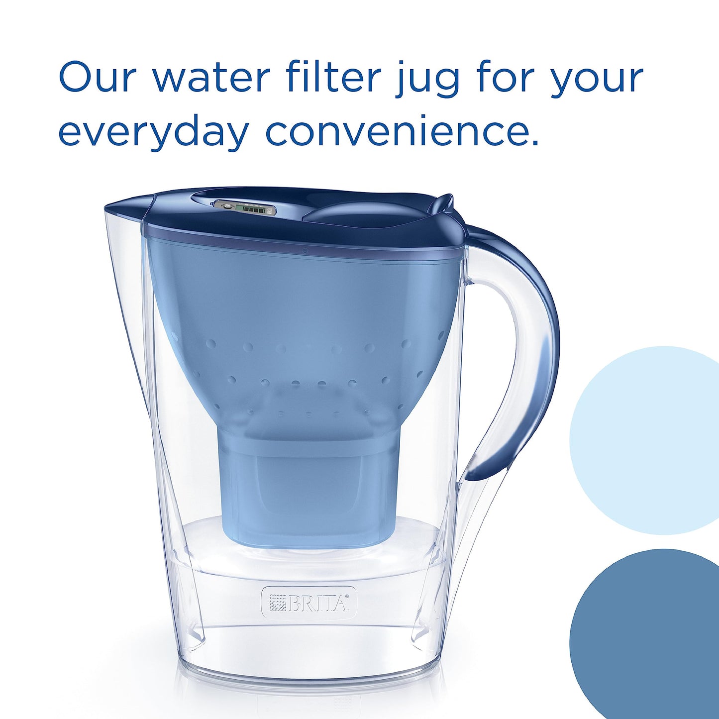 BRITA Marella Water Filter Jug Starter Pack - Blue (2.4 Litre) with 3x MAXTRA PRO All-in-1 cartridge - fridge-fitting jug with digital LTI and Flip-Lid - now in sustainable Smart Box packaging New Version Maxtra Pro