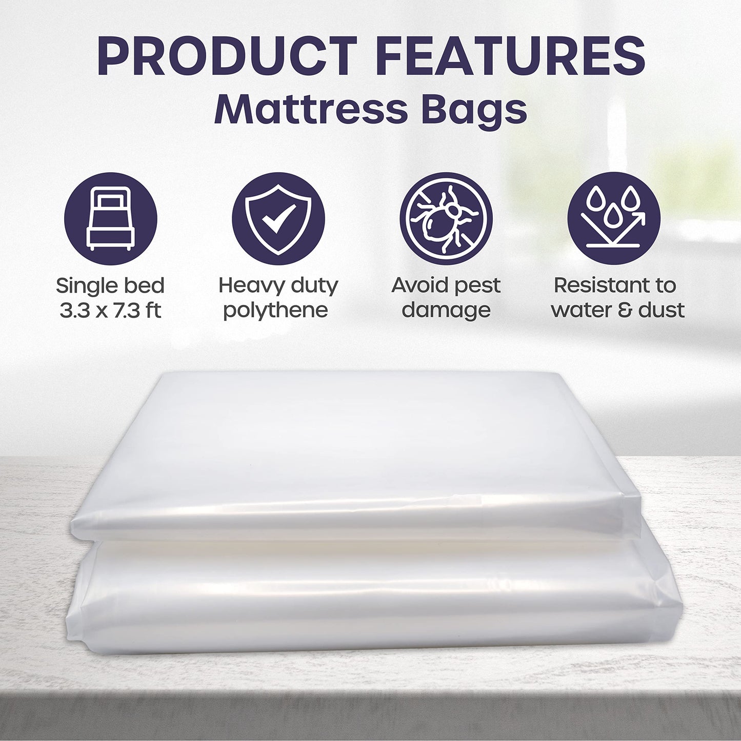 volila Single Mattress Bag - Waterproof Mattress Bags for Storage 225 x 120 x 30cm (92.5gms) - Reusable Mattress Bags for Moving, Cover to Protect your Bed from Pest Damage, Stain, and Dust